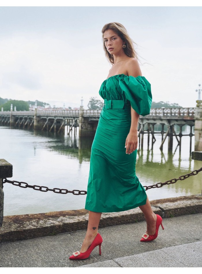 Robe de soirée midi avec manches ballon et...