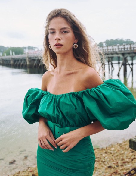 Robe de soirée midi avec manches ballon et Ceintures