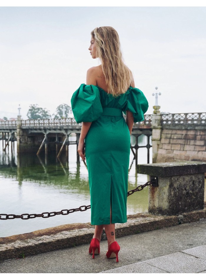 Robe de soirée midi avec manches ballon et...