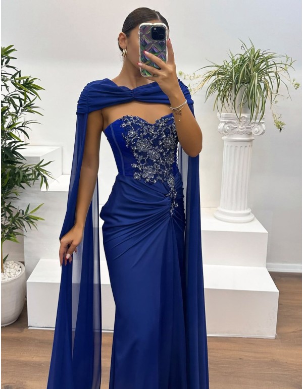 Evening dress with rhinestone neckline, draped detail and... 2