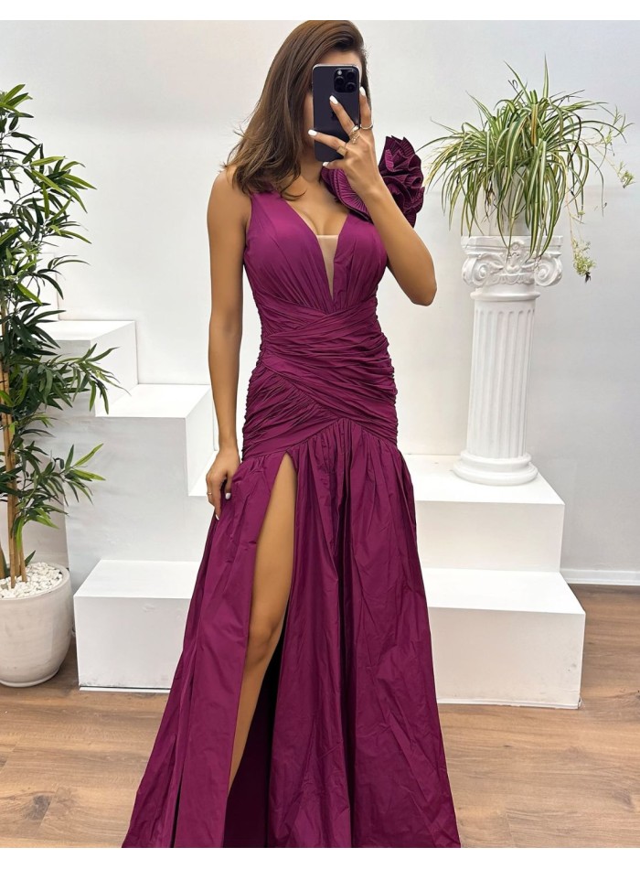 Maxi dress with asymmetrical ruffle and draped...