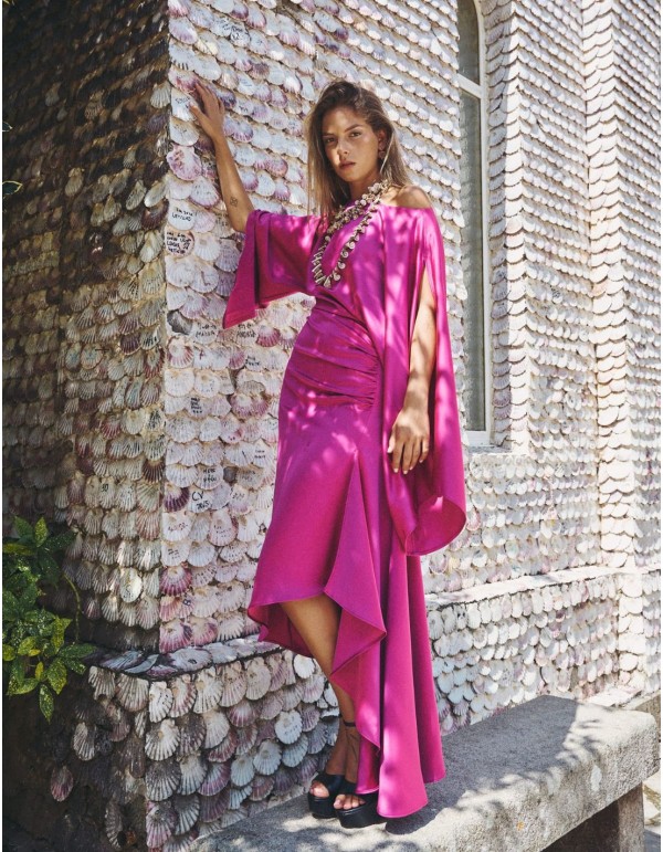 Asymmetric party dress with bat sleeves 2