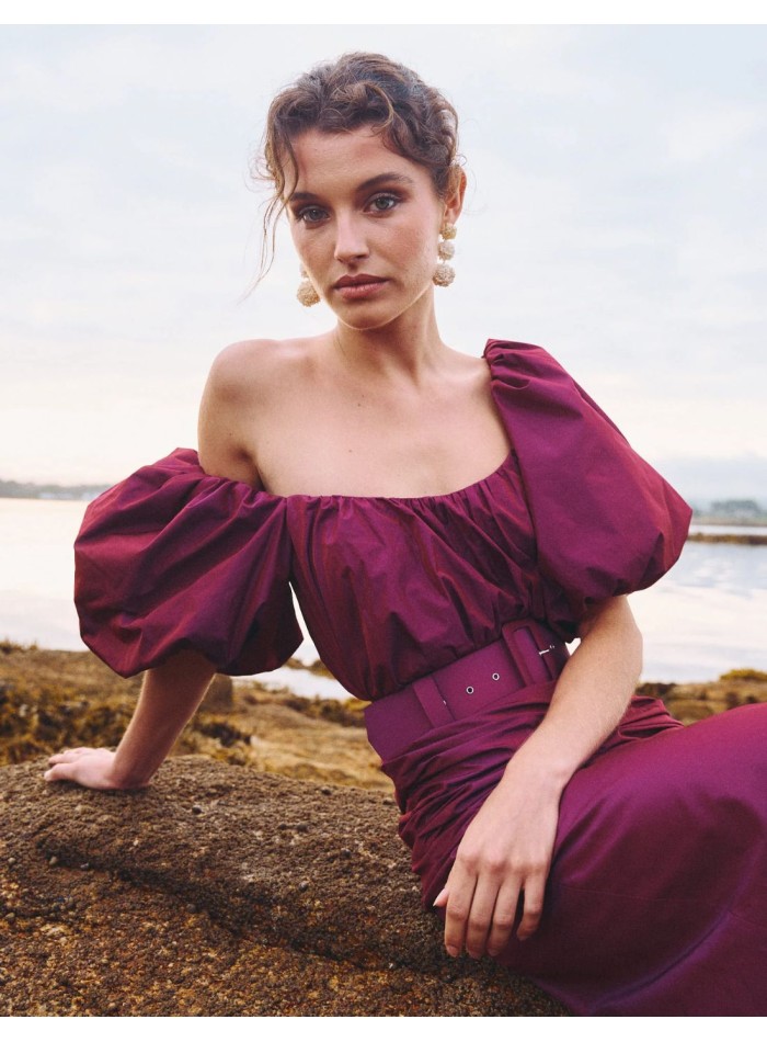 Robe de soirée midi avec Ceinture et manches...