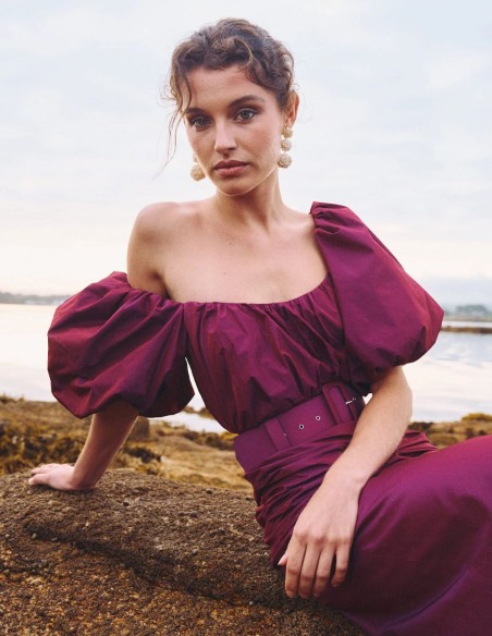 Robe de soirée midi avec Ceinture et manches ballon