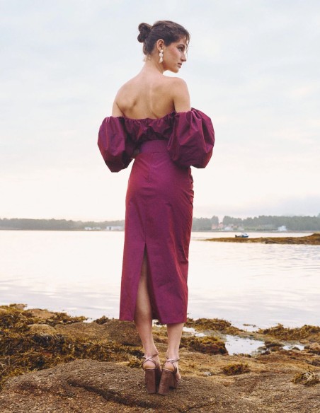 Robe de soirée midi avec Ceinture et manches ballon