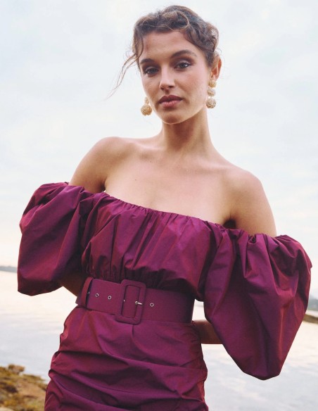 Robe de soirée midi avec Ceinture et manches ballon