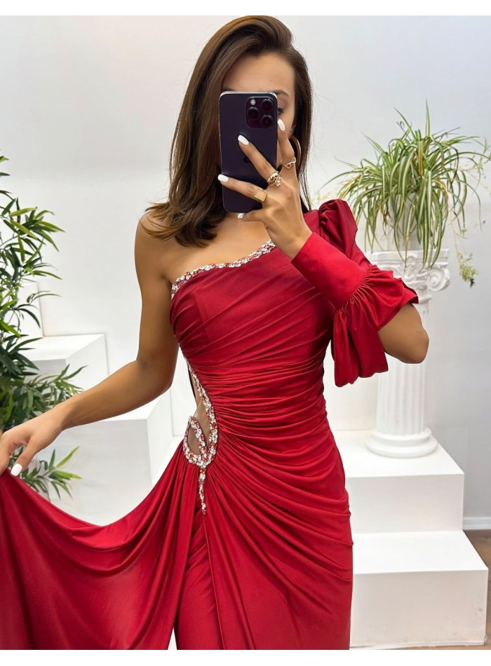 Asymmetric maxi dress with gradient and layered...