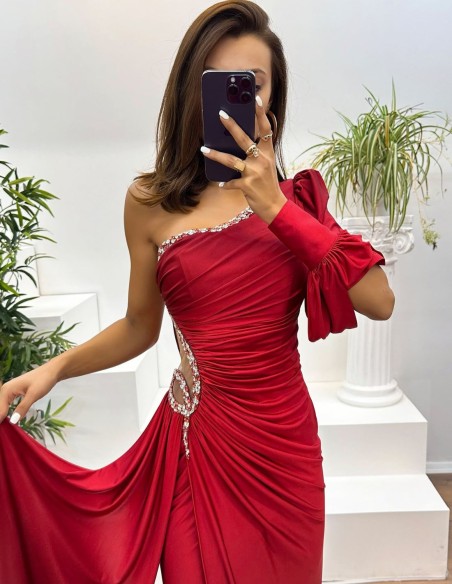 Vestido de fiesta largo asimétrico con degradado y falda capa