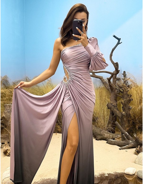 Robe longue asymétrique de fête avec dégradé et jupe cape