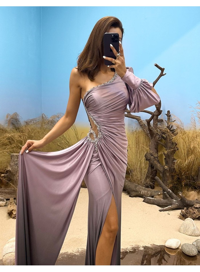 Asymmetric maxi dress with gradient and layered...