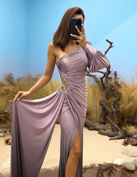 Vestido de fiesta largo asimétrico con degradado y falda capa