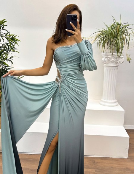 Vestido de fiesta largo asimétrico con degradado y falda capa