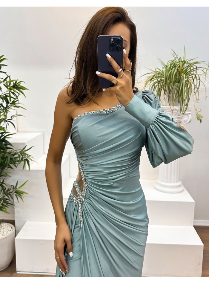 Asymmetric maxi dress with gradient and layered...