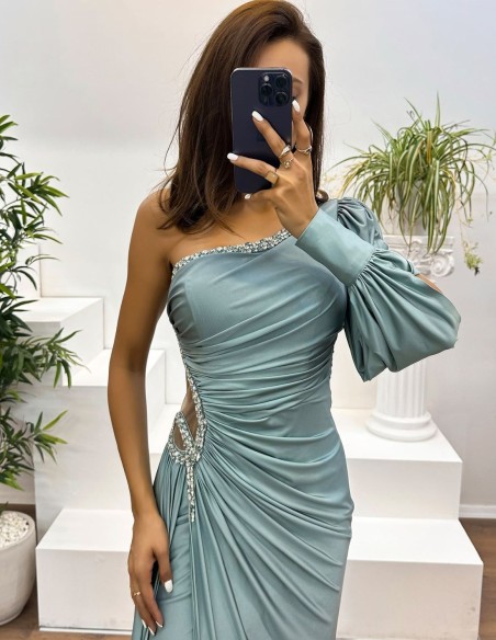 Vestido de fiesta largo asimétrico con degradado y falda capa