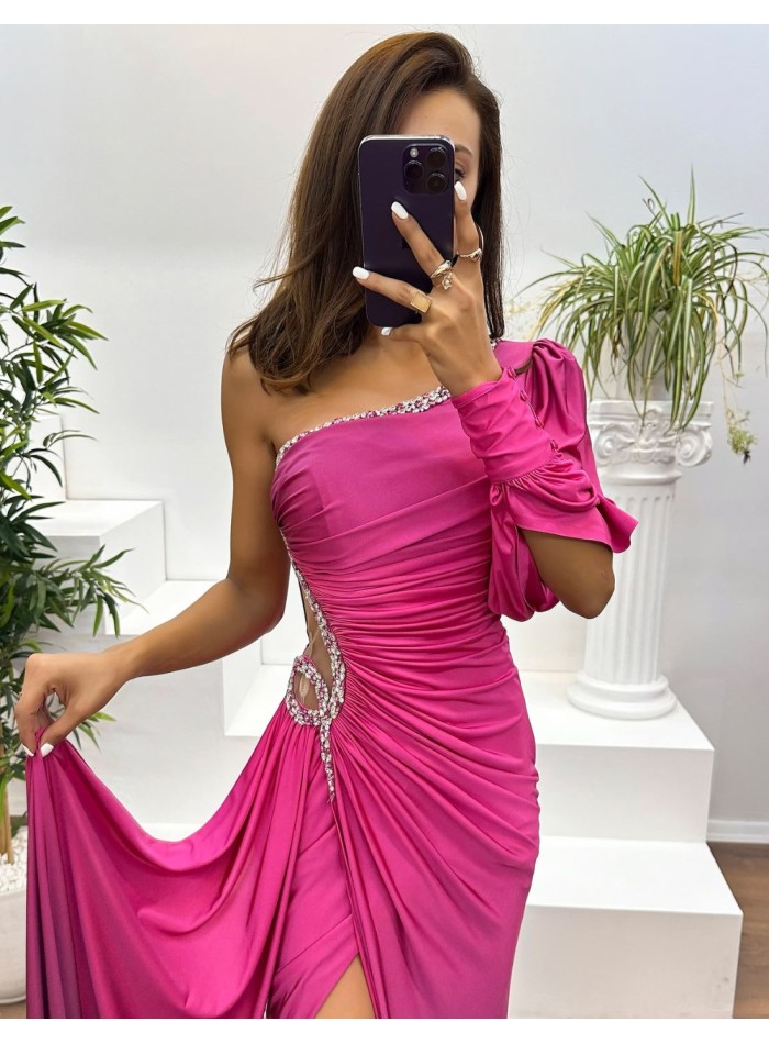 Robe longue asymétrique de fête avec dégradé et...