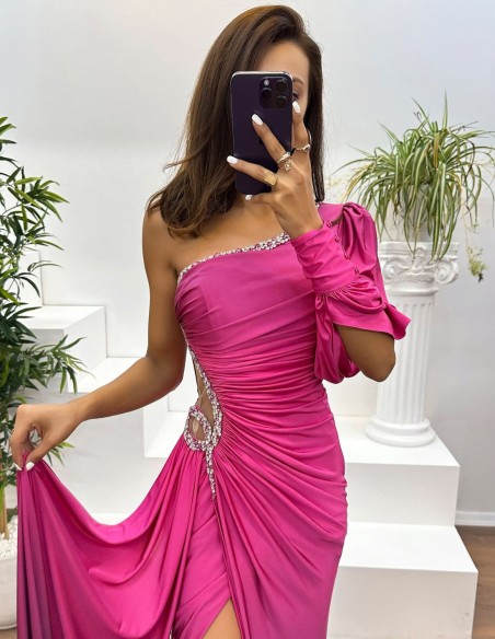Robe longue asymétrique de fête avec dégradé et jupe cape
