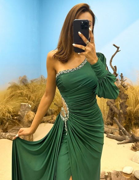 Robe longue asymétrique de fête avec dégradé et jupe cape