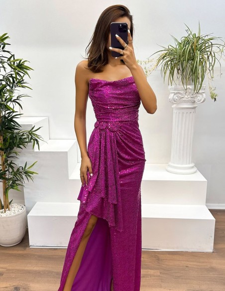 Strapless maxi dress with sequin draped straps