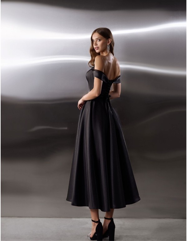 Evening midi dress in satin with strapless neckline and... 2