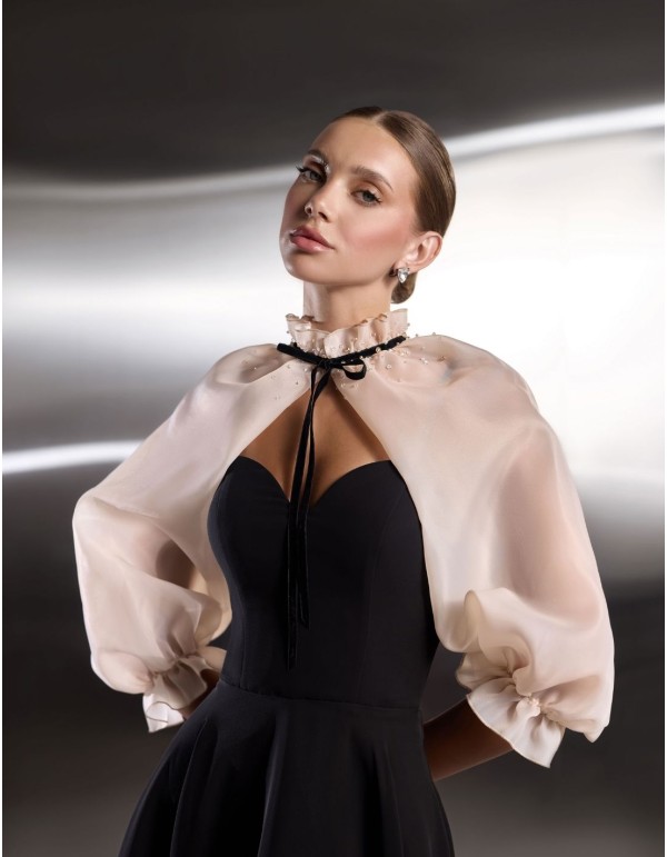 Robe courte de soirée avec manches bouffantes amovibles