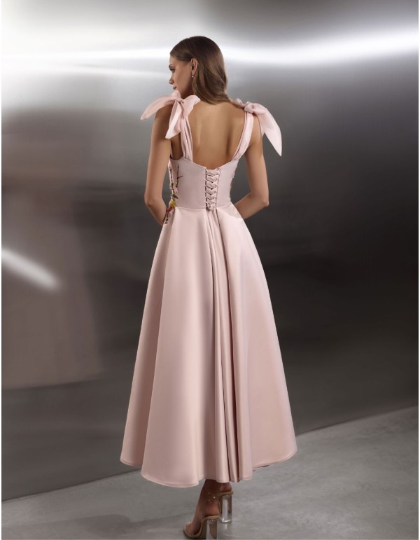 Midi party dress with floral embroidered bodice and... 2