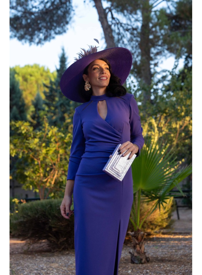 Draped midi party dress with long sleeves and...