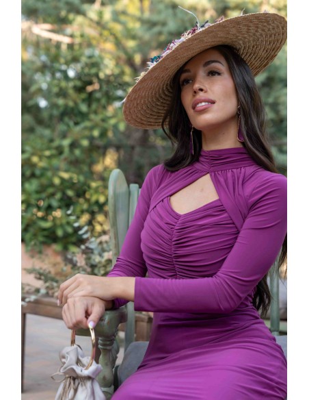 Robe de soirée midi à volants et à manches longues Bougainvillea