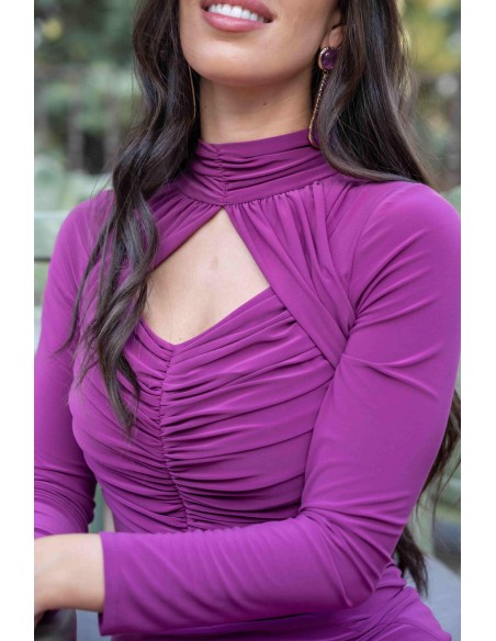 Bougainvillea ruffled midi party dress with long sleeves