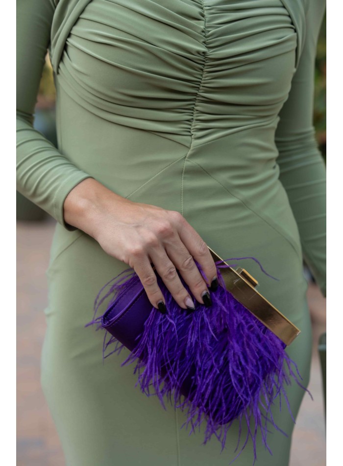 Robe de soirée midi verte à volants et à...