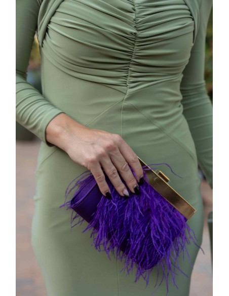 Green ruffled midi party dress with long sleeves