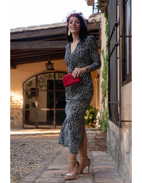 Black and white animal print midi dress