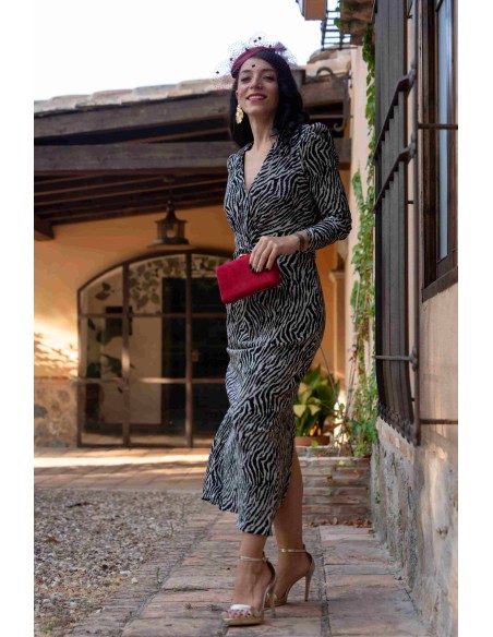 Black and white animal print midi dress