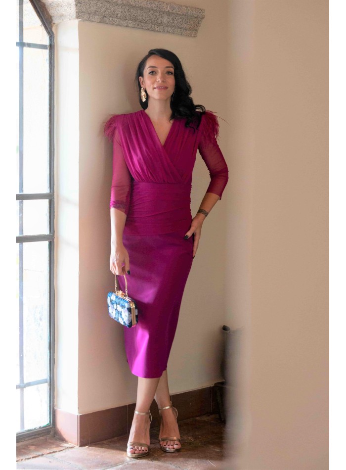 Robe de soirée midi Bougainvillea avec plumes...
