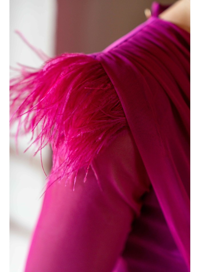 Robe de soirée midi Bougainvillea avec plumes...