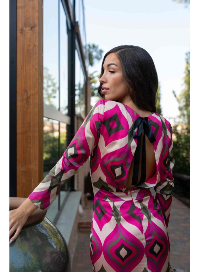 Robe midi imprimée dans les tons roses et verts