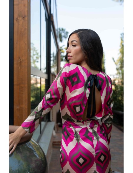 Robe midi imprimée dans les tons roses et verts