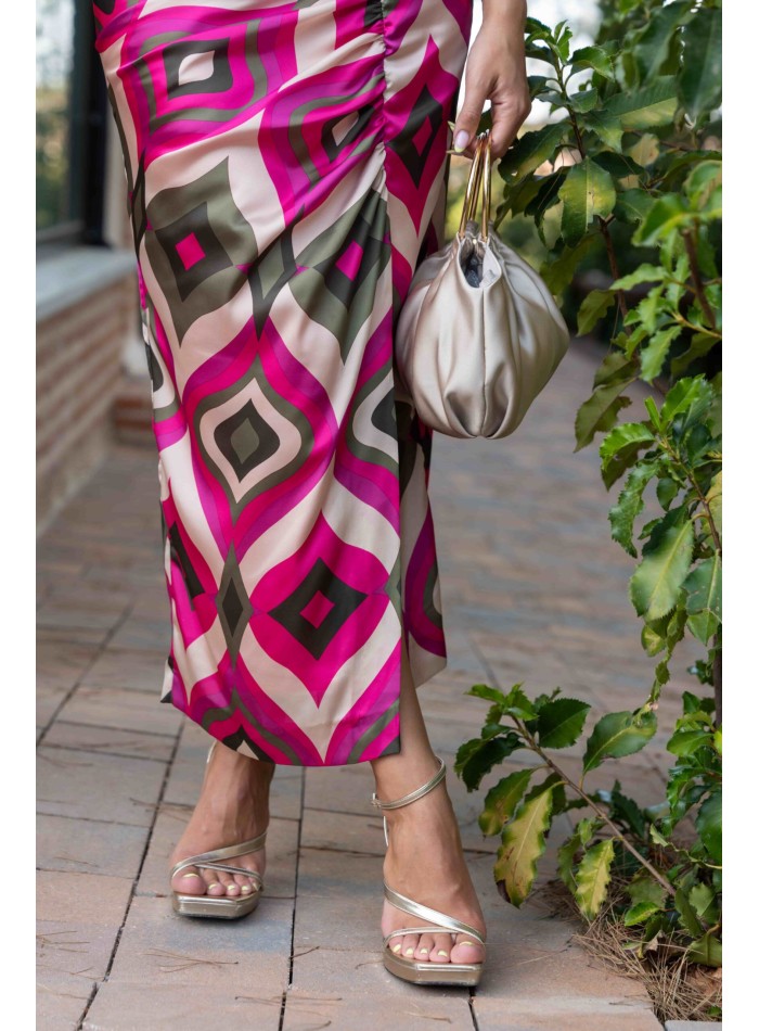 Robe midi imprimée dans les tons roses et verts