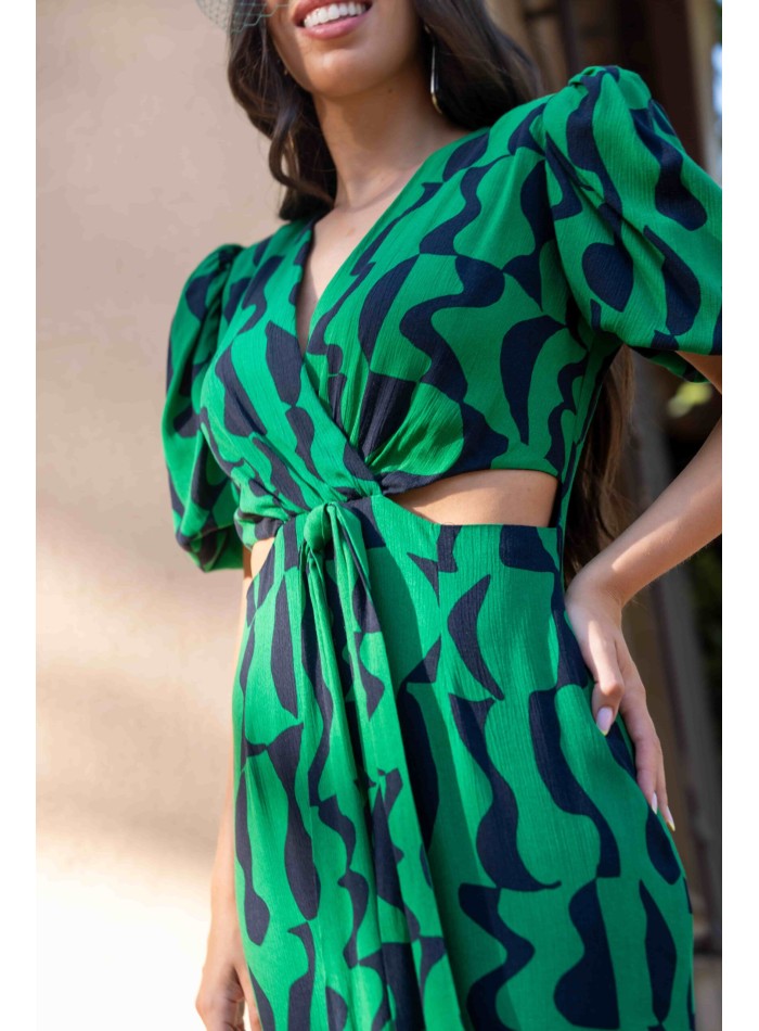 Vestido midi de fiesta cut-out estampado verde...