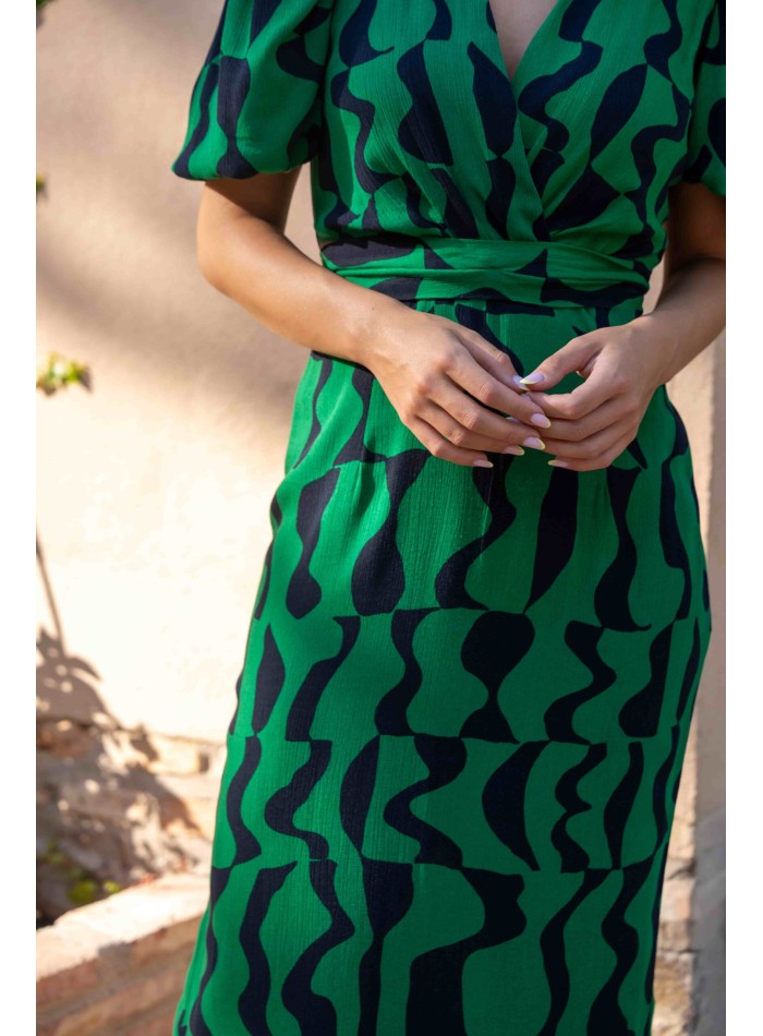 Vestido midi de fiesta cut-out estampado verde...