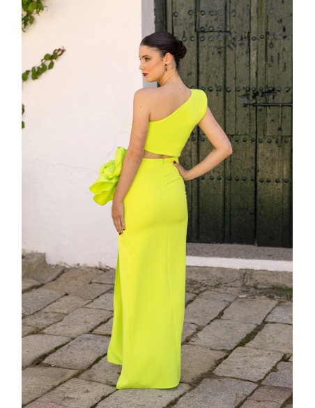 Vestido de fiesta largo lima cut-out con manga asimétrica