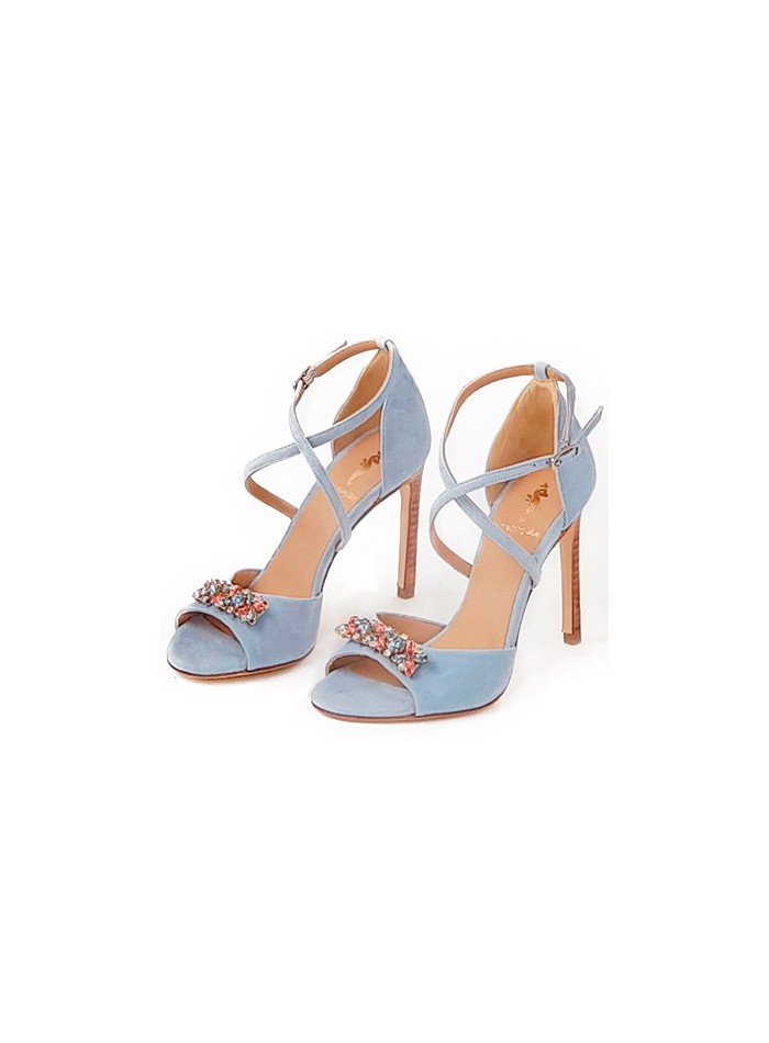 Suede party sandal with crossed straps and...