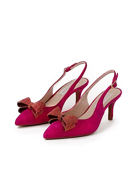Suede pumps with double bow embellishment
