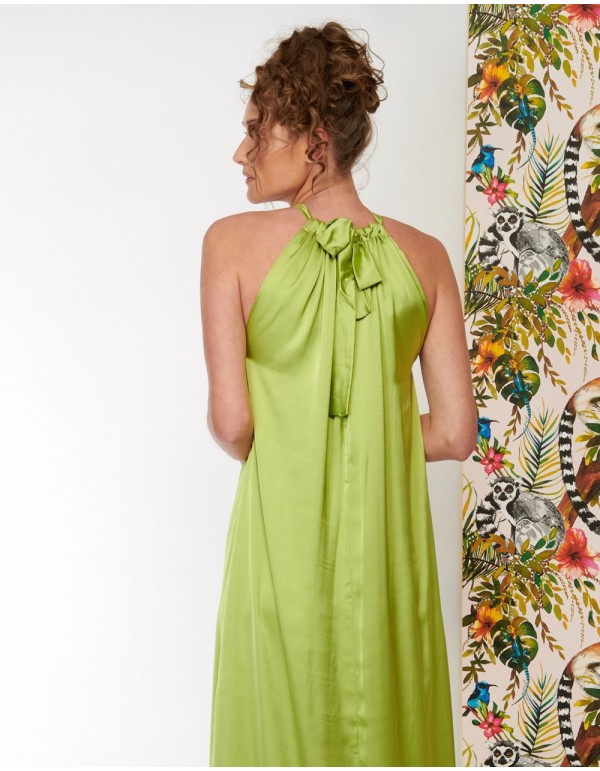 Long green party dress with halter neck 2
