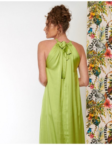 vestido verde largo cuello halter de coco veve