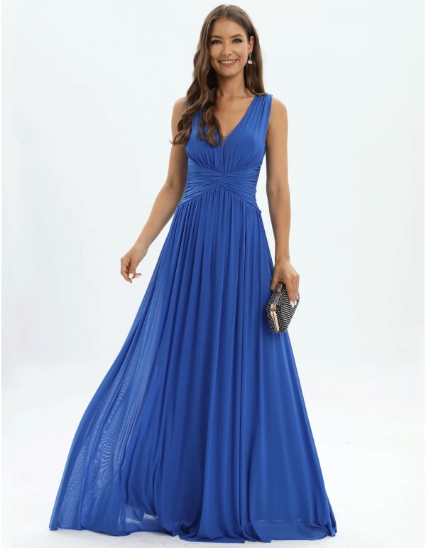 Vestido de fiesta con escote en pico de tirante ancho klein