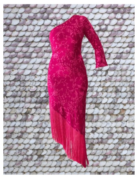 Vestido de fiesta midi con una manga y bajo de flecos - Roxana Zurdo
