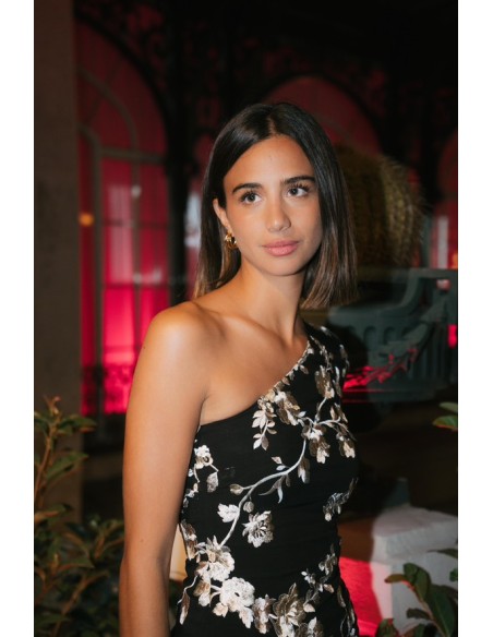 Vestido de fiesta midi con una manga y bajo de flecos - Roxana Zurdo