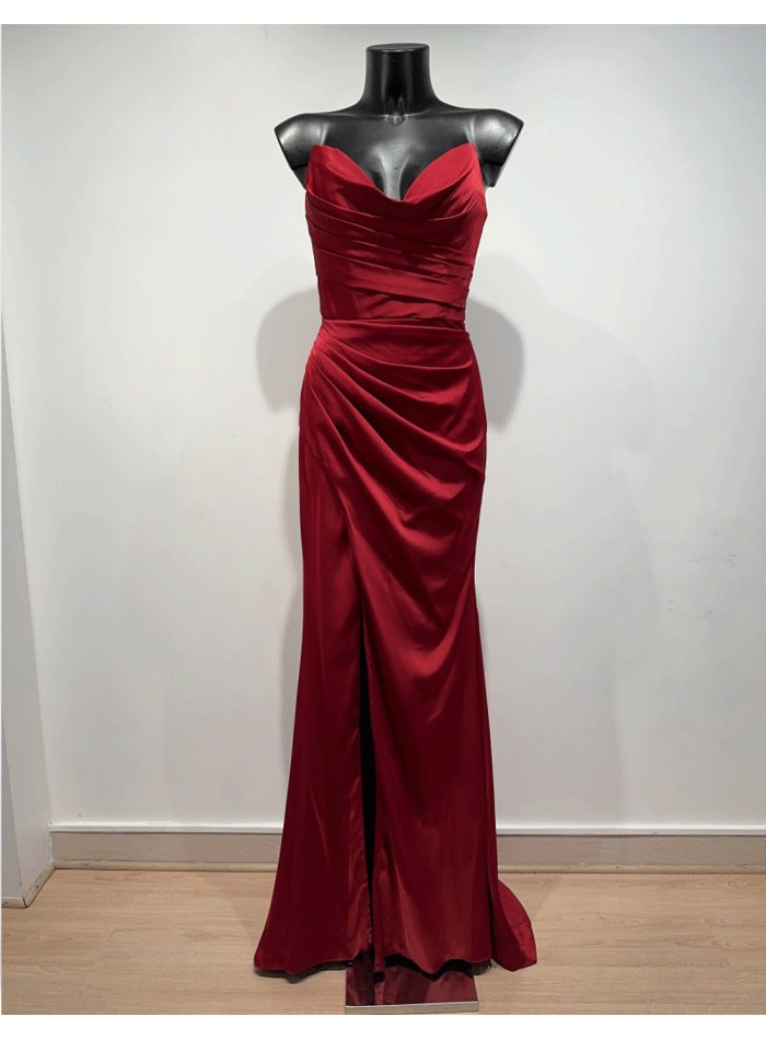 strapless satin ball gown with draped bodice...