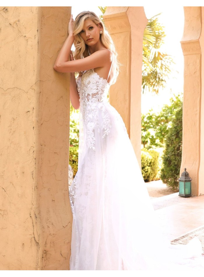 Lace wedding gown with overskirt