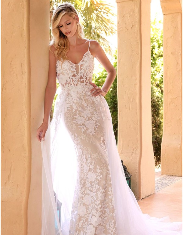 Lace wedding gown with overskirt
